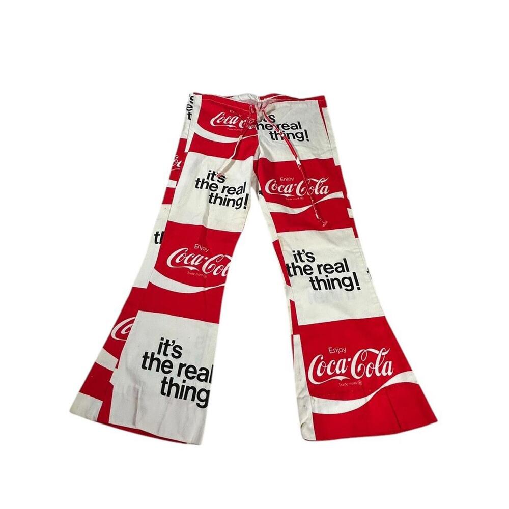 Vintage Coca Cola Pants Bell Bottom Beach Drawstring Collectible Novelty 70s 34W